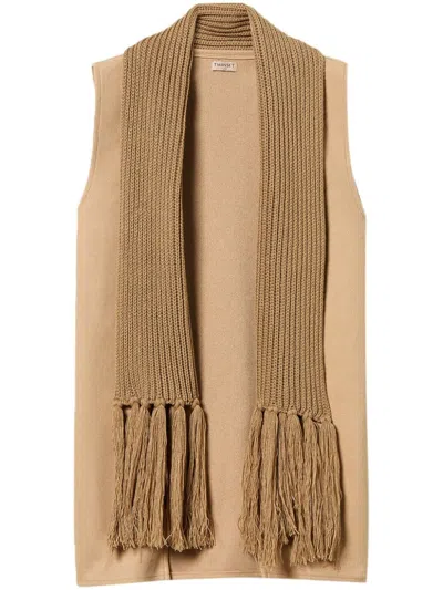 Twinset Fringe Knitted Scarf In Brown