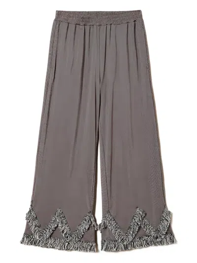 Twinset Fringe-trimmed Palazzo Trousers In Gray