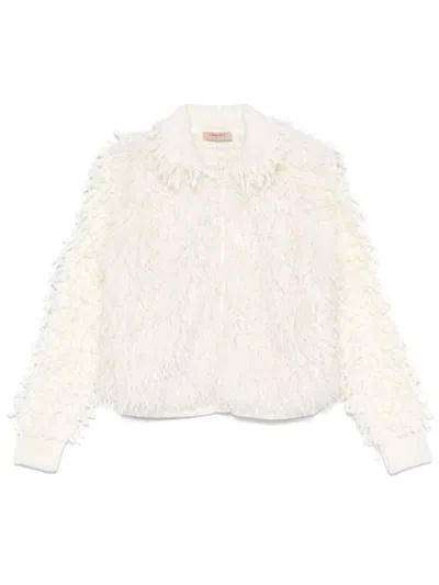 Twinset Fringed Cardigan In White