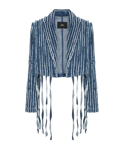 Twinset Fringed Cropped Denim Jacket In Blue