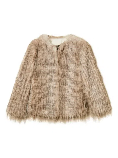 Twinset Fringed Faux-fur Jacket In Neutral