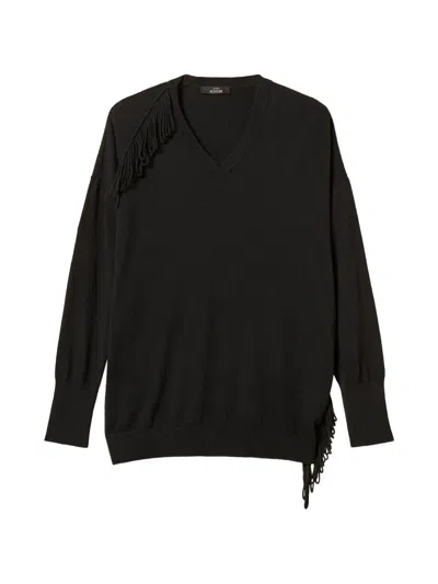 Twinset Fringed Jumper In Black