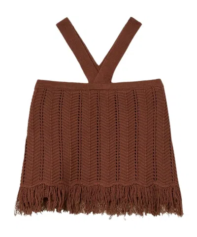 Twinset Fringed Knitted Top In Brown