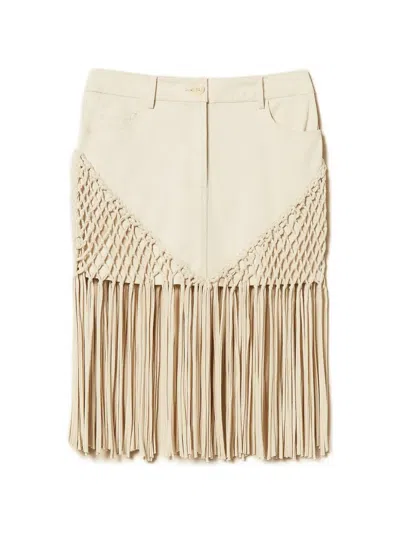 Twinset Fringed Mini Skirt In Neutral