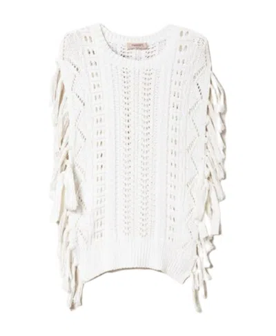 Twinset Fringed Open-knit Vest In White