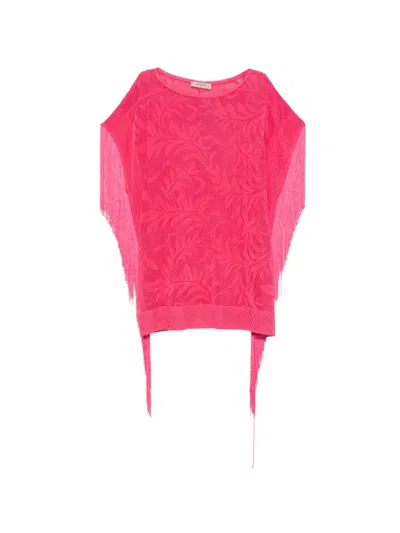 Twinset Fringe-trim Mesh Sweater In Pink