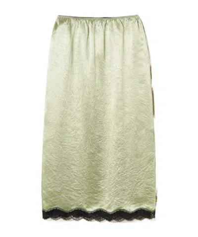 Twinset Froissé Satin And Lace Midi Skirt In Green