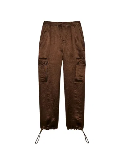 Twinset Twin-set Froisse Satin Cargo Trousers In Brown