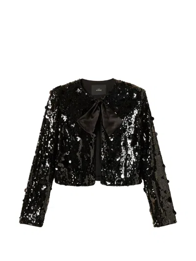 Twinset Full Sequin Jacket With Flowers In Black