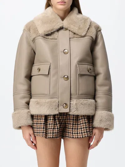 Twinset Fur Coat Woman Color Mastic In Neutral