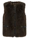 Twinset Twin-set Faux Fur Vest With Leather Back In Brown