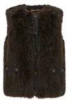 Twinset Twin-set Faux Fur Vest With Leather Back In Brown