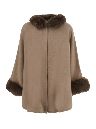 Twinset Fur-trimmed Wool Blend Coat In Multi