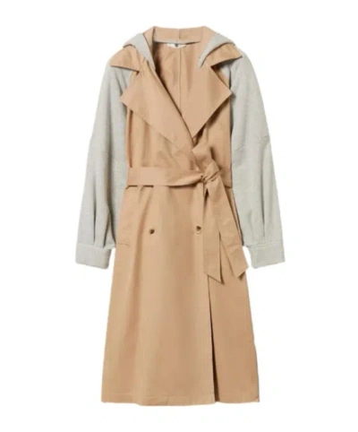 Twinset Gabardine Plush Trench Coat In Brown
