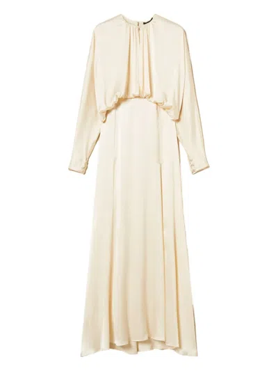 Twinset Gathered-bodice Satin Dress In Neutral