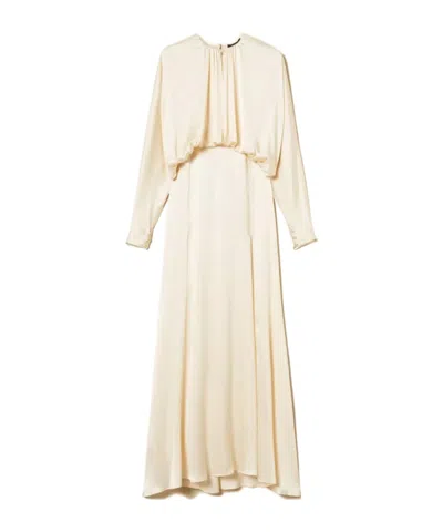 TWINSET GATHERED-BODICE SATIN DRESS