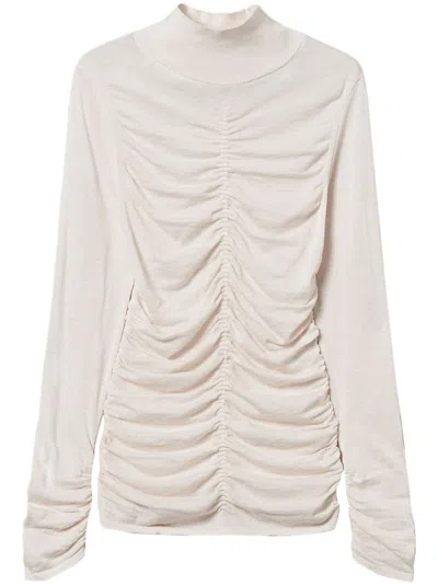 Twinset Gathered High Neck Jumper In Beige