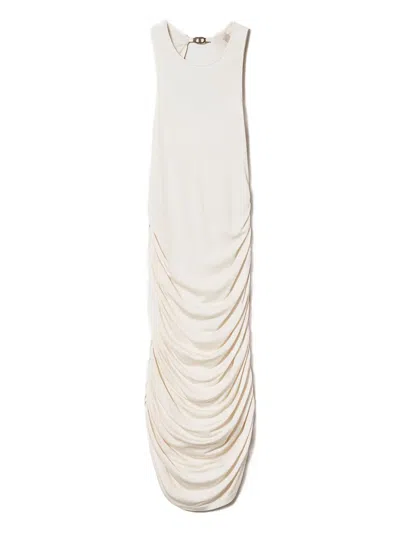 Twinset Gathered Midi Dress In Gray