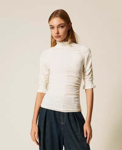 Twinset Gathered Turtle Neck Jumper In White
