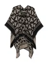 Twinset Geometric-pattern Fringed Poncho In Black