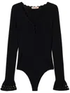 Twinset Geometric-pattern Knitted Bodysuit In Black