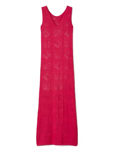 Twinset Geometric-pattern Midi Dress In Red