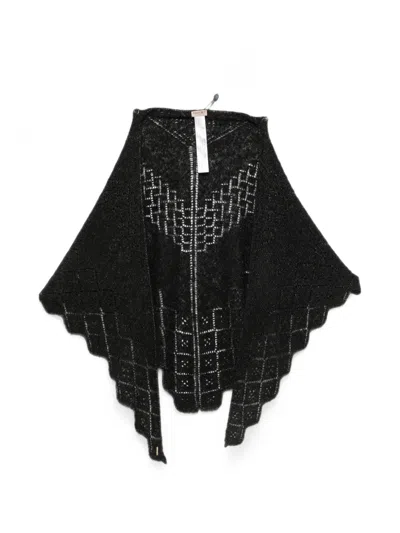 Twinset Geometric-knit Scalloped Scarf In Black