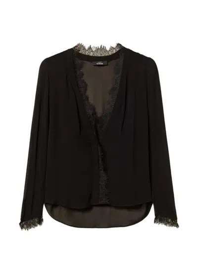 Twinset Georgette Blouse With Lace In Black
