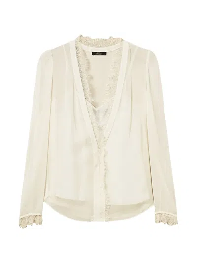 Twinset Georgette Blouse With Lace In Multi