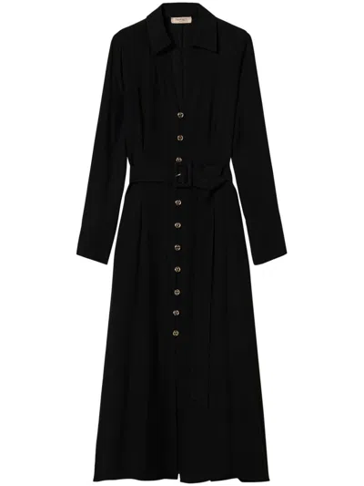 Twinset Georgette Midi Shirt Dress In Schwarz