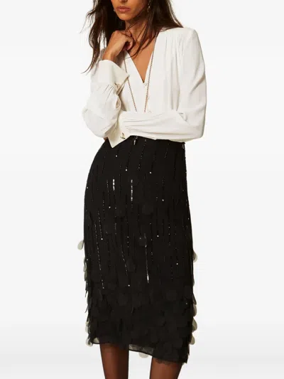 Twinset Georgette Midi Skirt With Embroidery In Multi