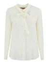 Twinset Georgette Shirt With Bow In Cream