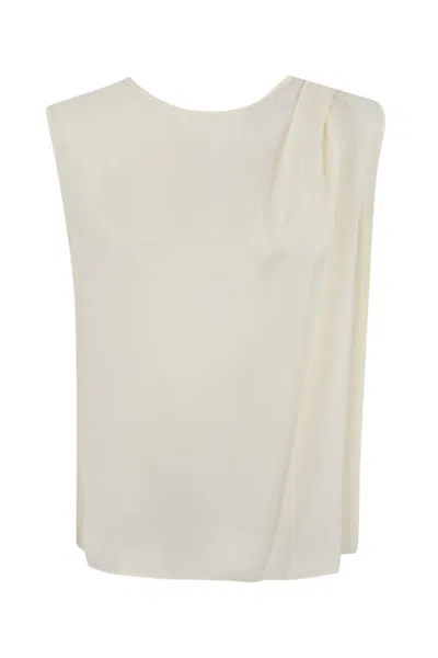 Twinset Georgette Top With Pleats In Madreperla