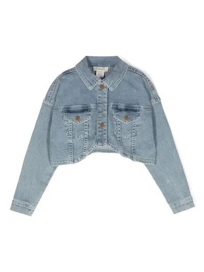 Twinset Kids' Cropped Denim Jacket In Blue