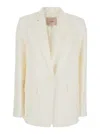 Twinset White Single-breasted Jacket With Notched Revers And Dropped Shoulders In Linen Blend Woman In White
