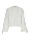 TWINSET WHITE JACKET WITH DRAWSTRING IN PERFORATED COTTON AND LINEN WOMAN