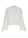 TWINSET WHITE JACKET WITH DRAWSTRING IN PERFORATED COTTON AND LINEN WOMAN