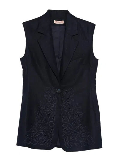 Twinset Floral Sleeveless Jacket In Black