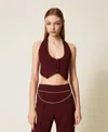 Twinset Gilet En Crêpe Cady Avec Bride In Brown