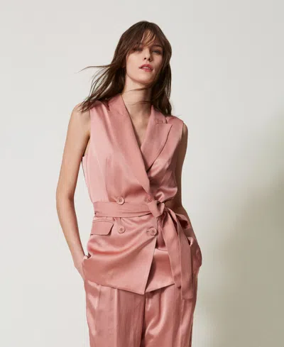 Twinset Gilet En Envers Satin Avec Ceinture In Multi