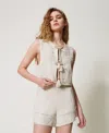 Twinset Gilet En Lin Mélangé Avec Broderie In Neutral