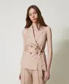 Twinset Linen-blend Woven Vest In Neutral