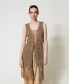 Twinset Gilet En Maille Ajourée Avec Lurex In Brown