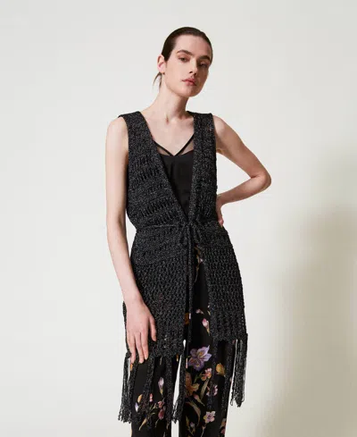 Twinset Gilet En Maille Ajourée Avec Lurex In Black