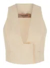 TWINSET BEIGE CROP VEST WITH CONCEALED CLOSURE IN LINEN BLEND WOMAN