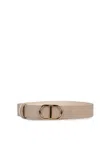 Twinset Ginger/snow Reversible Leather Belt In Bic.ginger Root/neve