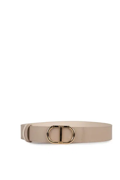 Twinset Ginger/snow Reversible Leather Belt In Bic.ginger Root/neve