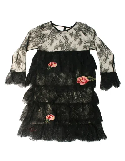 Twinset Girl Abito In Pizzo Ricamato Con Roselline In Nero