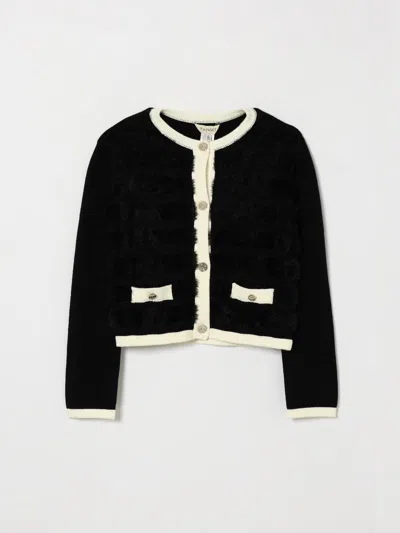 Twinset Kids' Girl's Crewneck Button-up Jersey Cardigan In Black