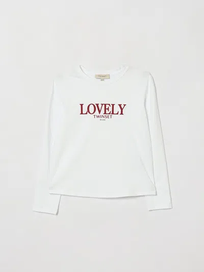 Twinset Kids' Girl's Long-sleeved Cotton T-shirt With Logo Print In White 1